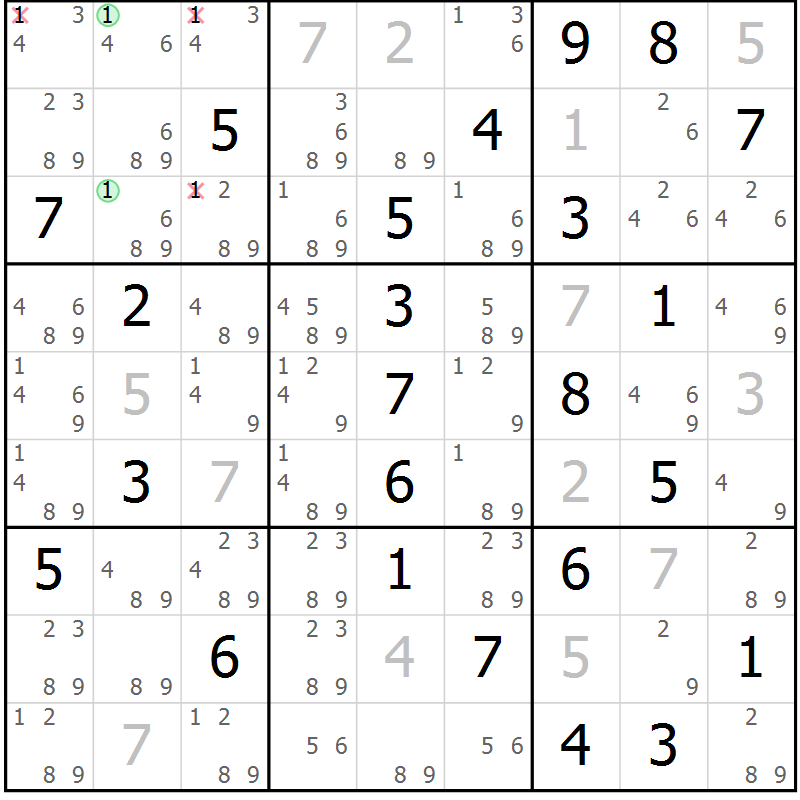 Position des candidats pour la solution de la Gr 55 page 58 du magazine de sudoku Maestro n° 104