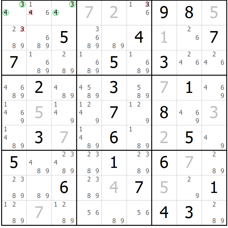 Position des candidats pour la solution de la Gr 55 page 58 du magazine de sudoku Maestro n° 104