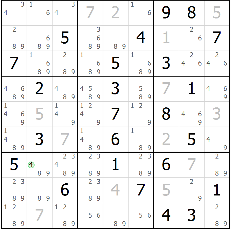 Position des candidats pour la solution de la Gr 55 page 58 du magazine de sudoku Maestro n° 104