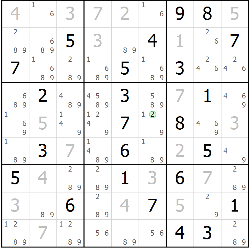 Position des candidats pour la solution de la Gr 55 page 58 du magazine de sudoku Maestro n° 104