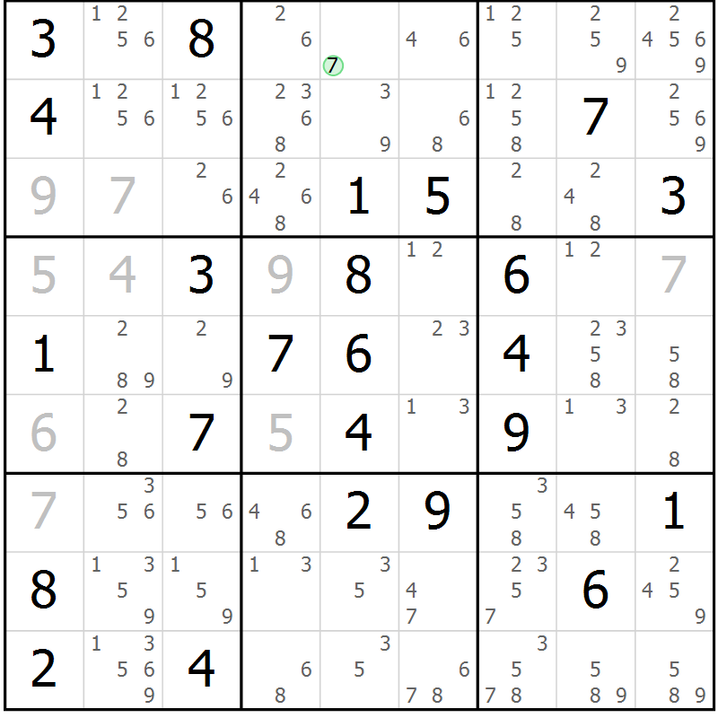 Position des candidats pour la solution de la Gr 56 page 59 du magazine de sudoku Maestro n° 104