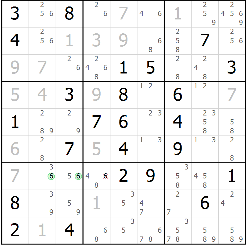 Position des candidats pour la solution de la Gr 56 page 59 du magazine de sudoku Maestro n° 104