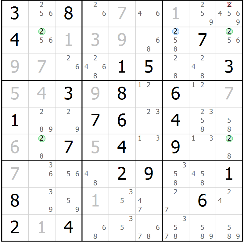 Position des candidats pour la solution de la Gr 56 page 59 du magazine de sudoku Maestro n° 104
