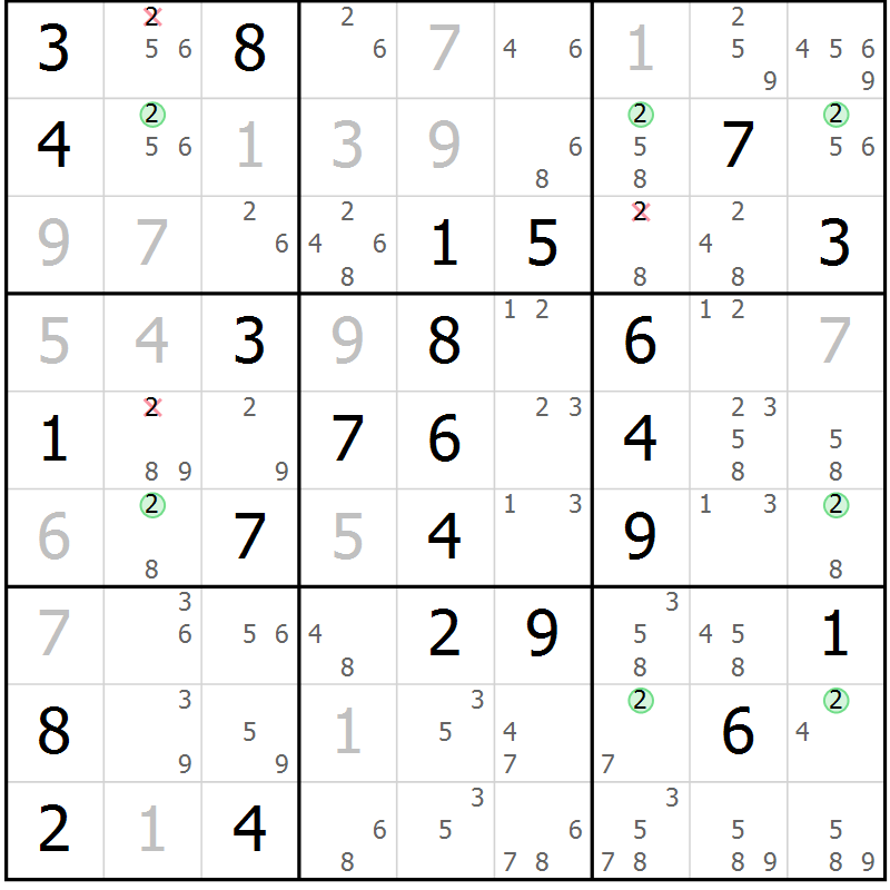 Position des candidats pour la solution de la Gr 56 page 59 du magazine de sudoku Maestro n° 104