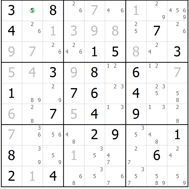 Position des candidats pour la solution de la Gr 56 page 59 du magazine de sudoku Maestro n° 104