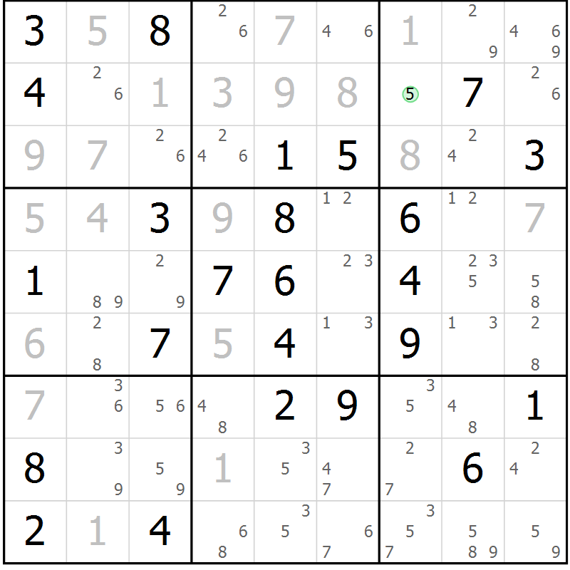 Position des candidats pour la solution de la Gr 56 page 59 du magazine de sudoku Maestro n° 104