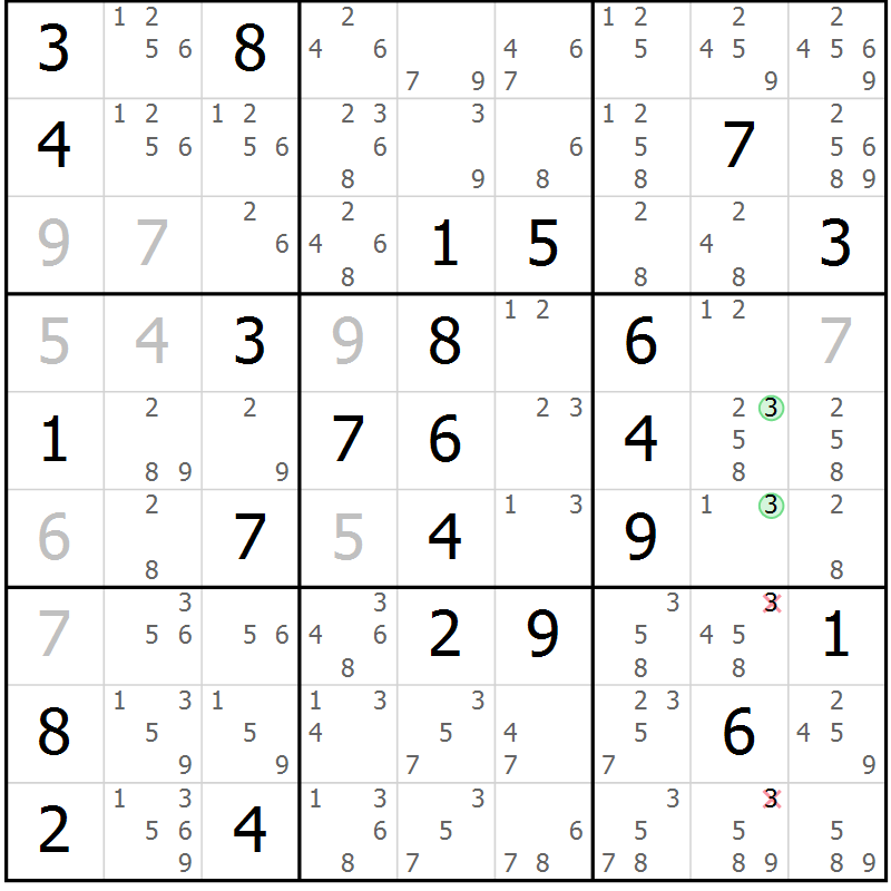 Position des candidats pour la solution de la Gr 56 page 59 du magazine de sudoku Maestro n° 104