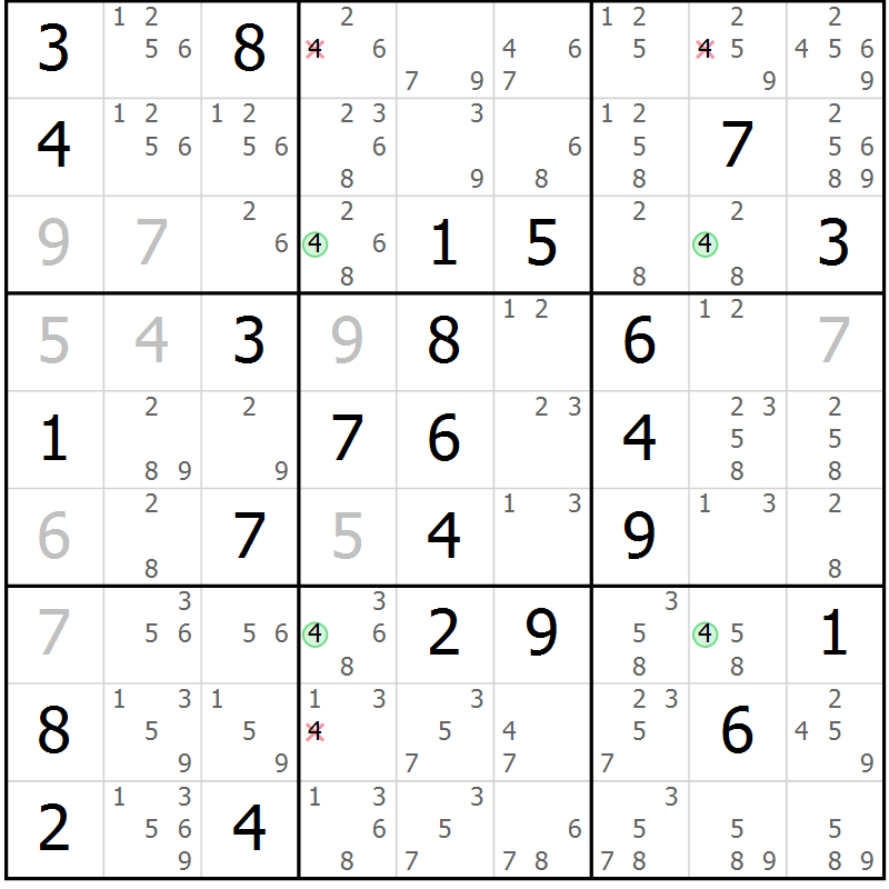 Position des candidats pour la solution de la Gr 56 page 59 du magazine de sudoku Maestro n° 104