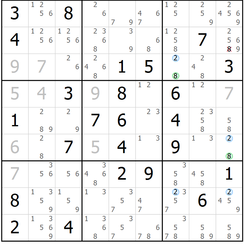 Position des candidats pour la solution de la Gr 56 page 59 du magazine de sudoku Maestro n° 104