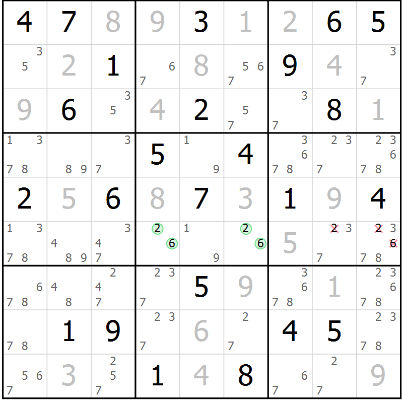 Position des candidats pour la solution de la Gr 57 page 60 du magazine de sudoku Maestro n° 104