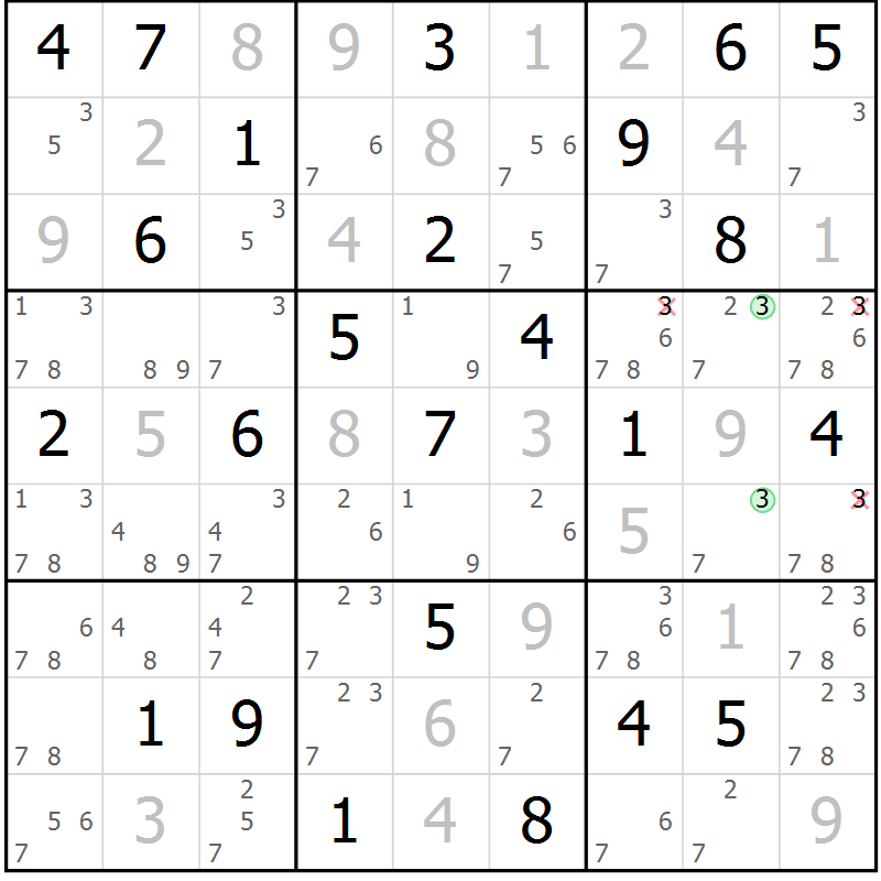 Position des candidats pour la solution de la Gr 57 page 60 du magazine de sudoku Maestro n° 104