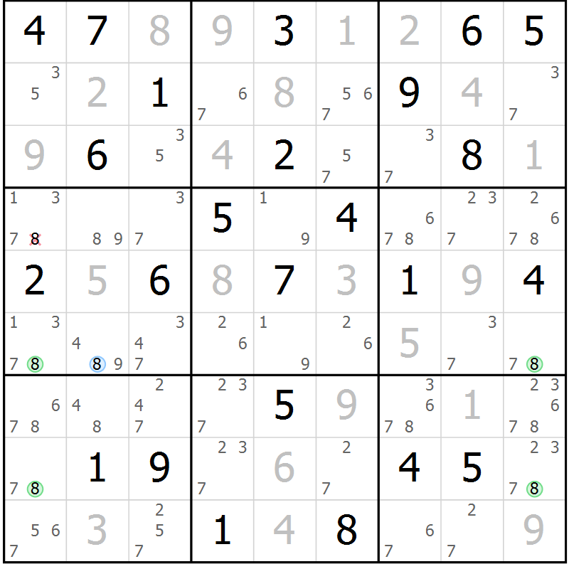Position des candidats pour la solution de la Gr 57 page 60 du magazine de sudoku Maestro n° 104