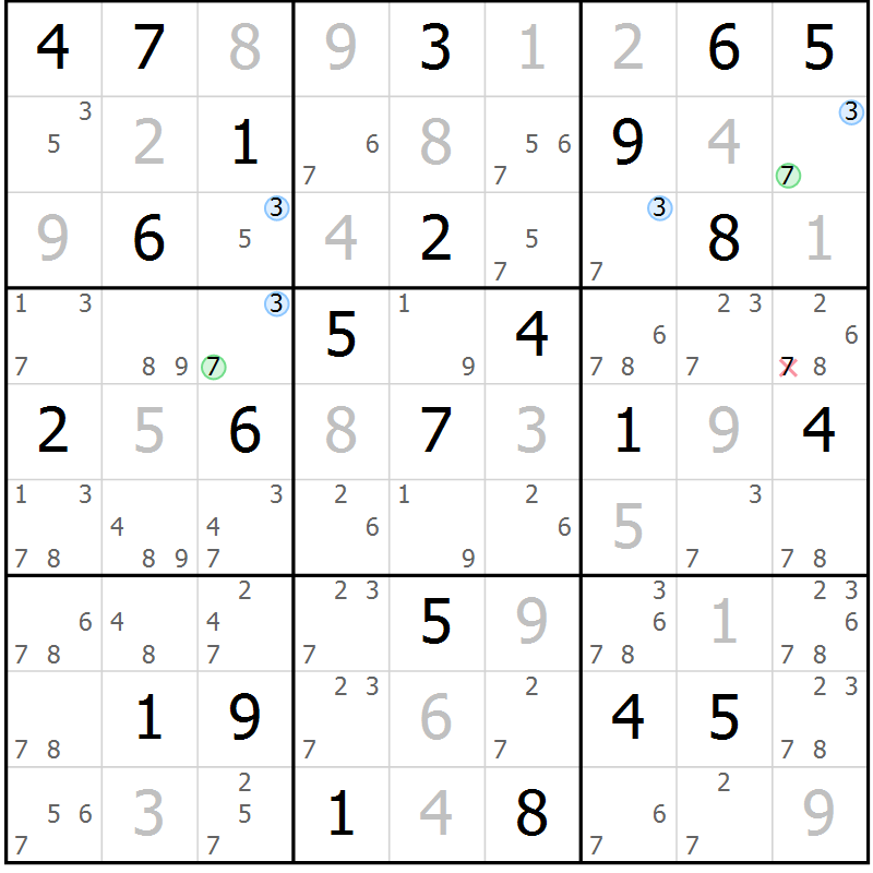 Position des candidats pour la solution de la Gr 57 page 60 du magazine de sudoku Maestro n° 104