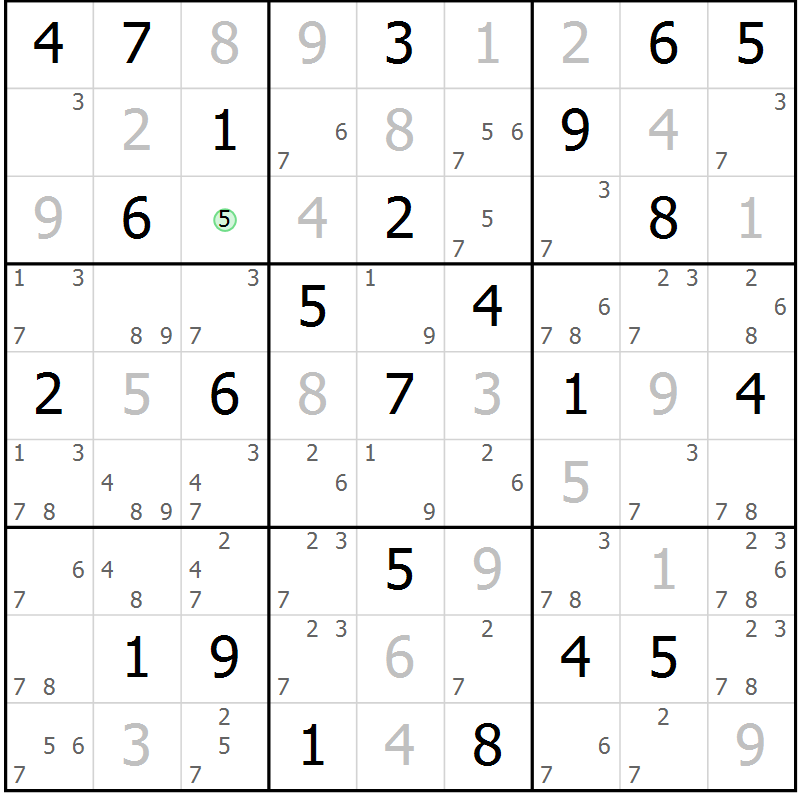 Position des candidats pour la solution de la Gr 57 page 60 du magazine de sudoku Maestro n° 104