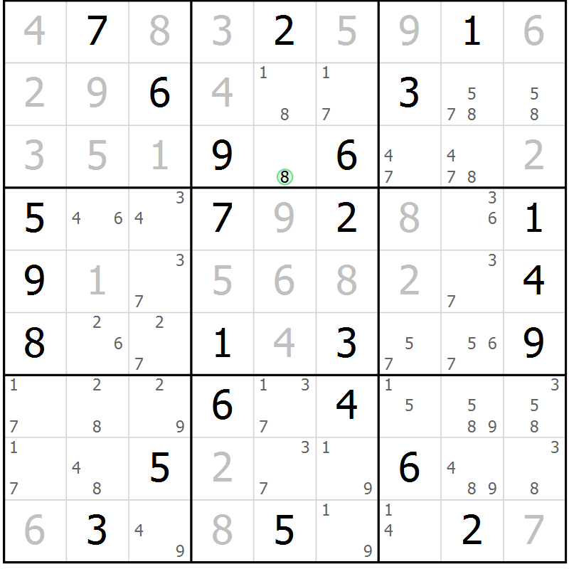 Position des candidats pour la solution de la Gr 58 page 61 du magazine de sudoku Maestro n° 104