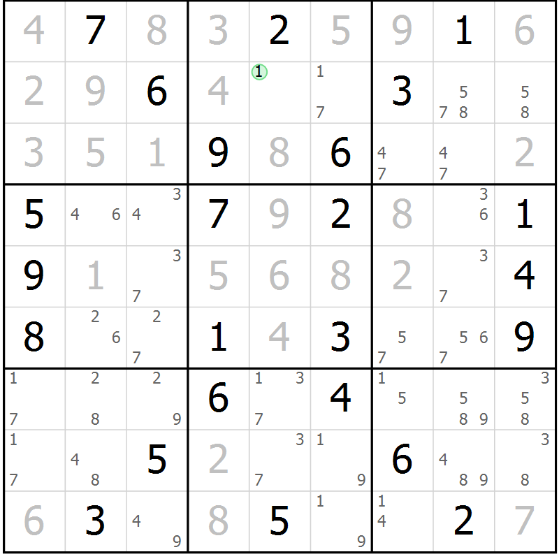Position des candidats pour la solution de la Gr 58 page 61 du magazine de sudoku Maestro n° 104