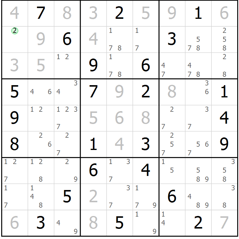 Position des candidats pour la solution de la Gr 58 page 61 du magazine de sudoku Maestro n° 104