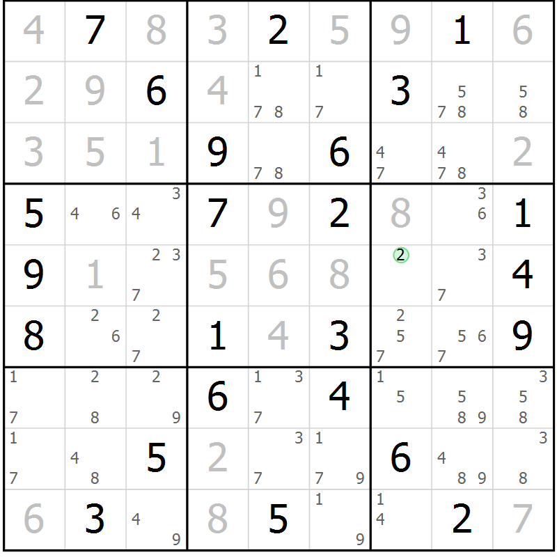 Position des candidats pour la solution de la Gr 58 page 61 du magazine de sudoku Maestro n° 104