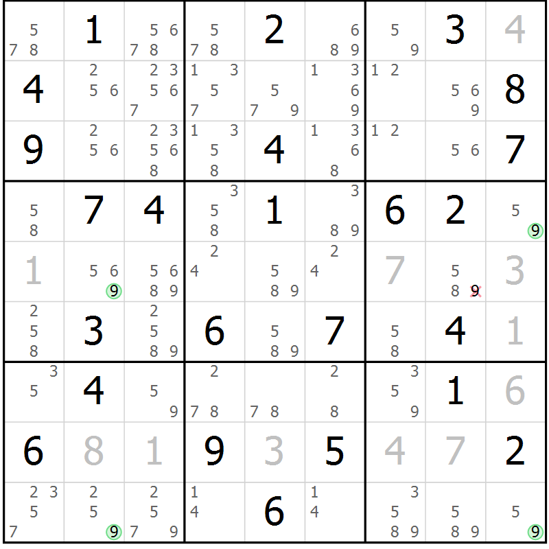 Position des candidats pour la solution de la Gr 59 page 62 du magazine de sudoku Maestro n° 104
