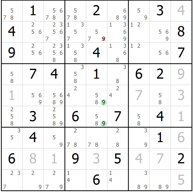 Position des candidats pour la solution de la Gr 59 page 62 du magazine de sudoku Maestro n° 104