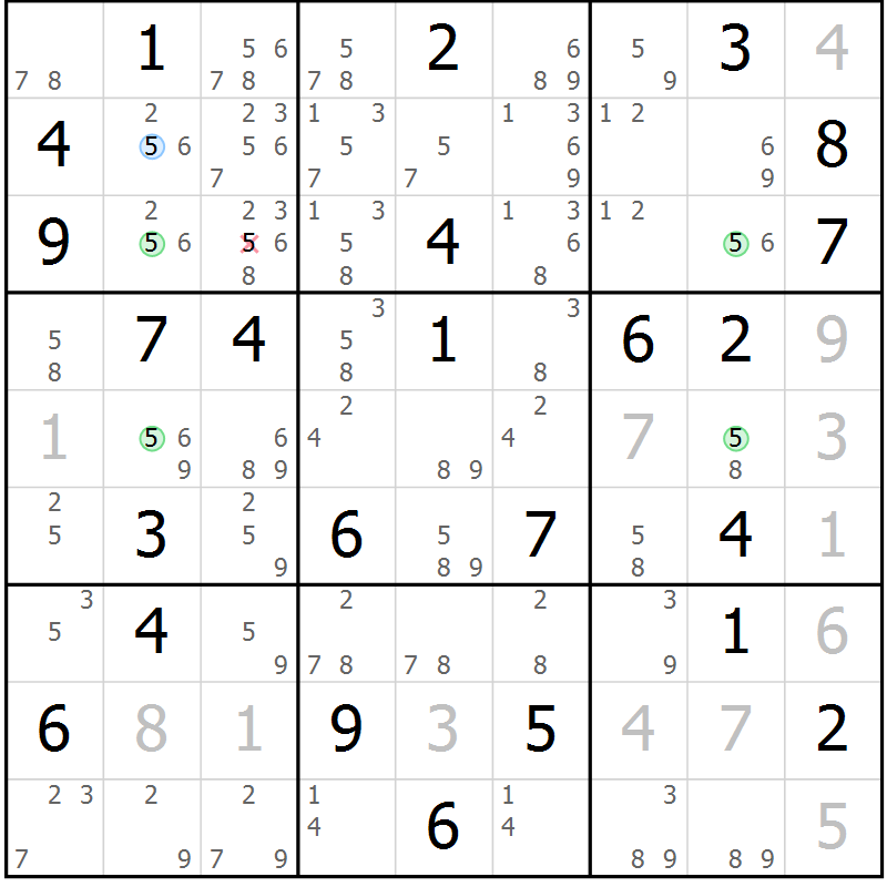 Position des candidats pour la solution de la Gr 59 page 62 du magazine de sudoku Maestro n° 104