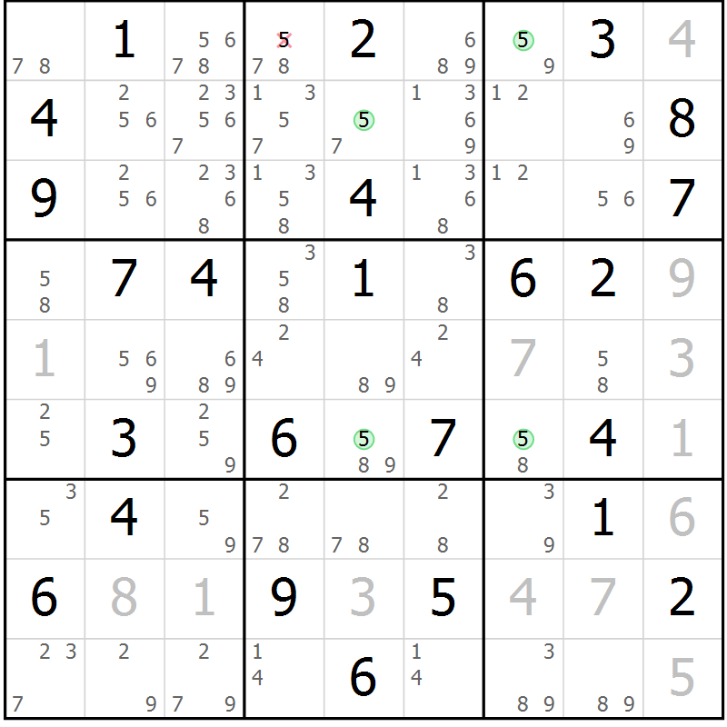 Position des candidats pour la solution de la Gr 59 page 62 du magazine de sudoku Maestro n° 104