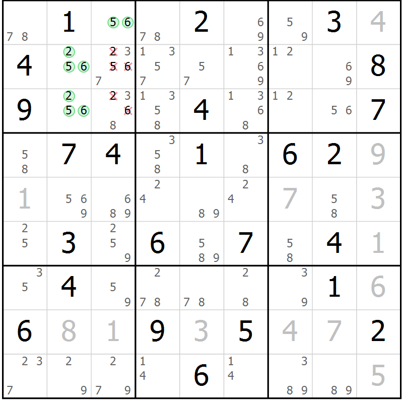 Position des candidats pour la solution de la Gr 59 page 62 du magazine de sudoku Maestro n° 104