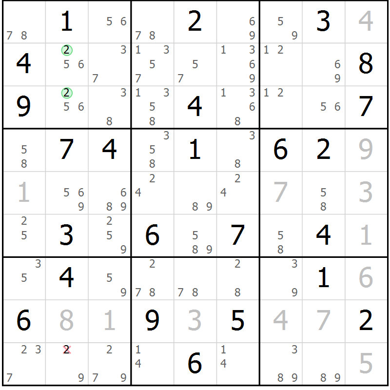 Position des candidats pour la solution de la Gr 59 page 62 du magazine de sudoku Maestro n° 104