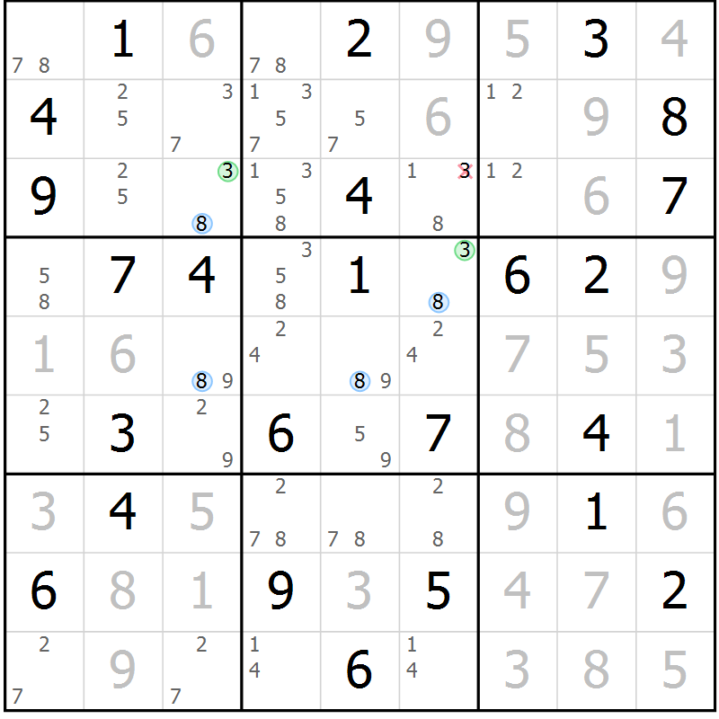 Position des candidats pour la solution de la Gr 59 page 62 du magazine de sudoku Maestro n° 104