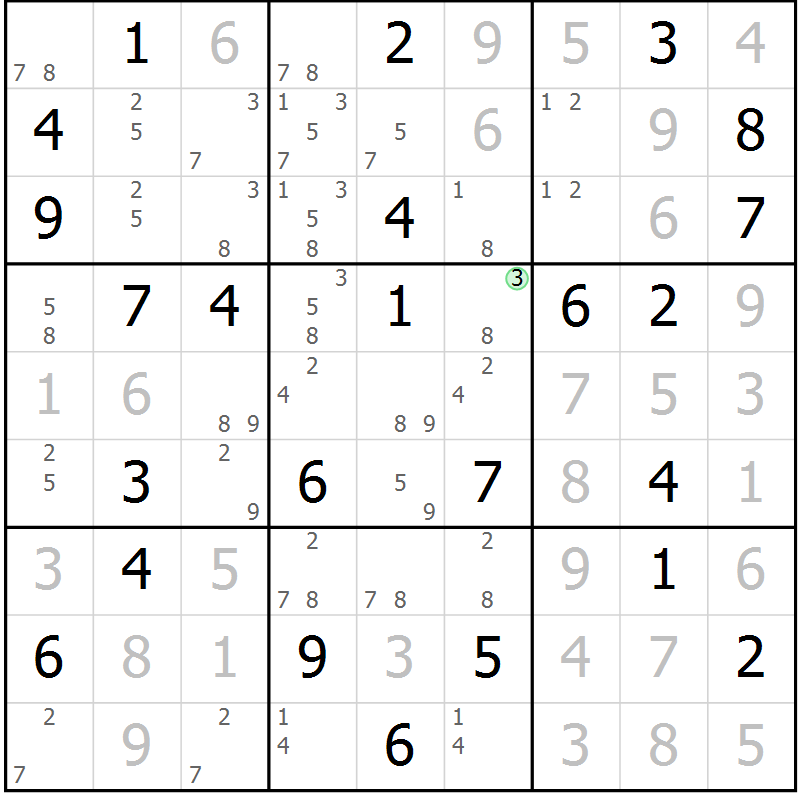 Position des candidats pour la solution de la Gr 59 page 62 du magazine de sudoku Maestro n° 104