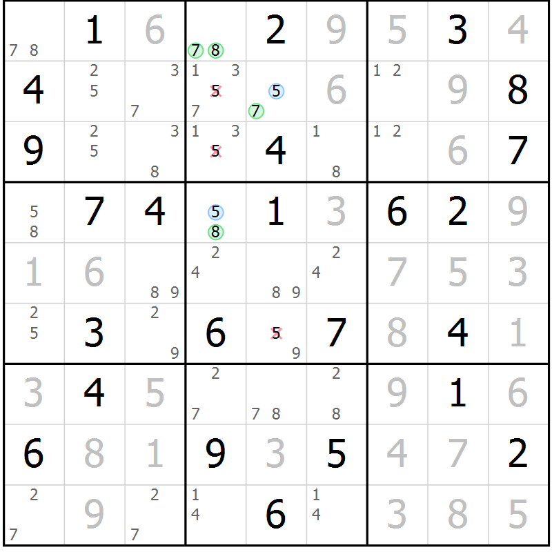Position des candidats pour la solution de la Gr 59 page 62 du magazine de sudoku Maestro n° 104