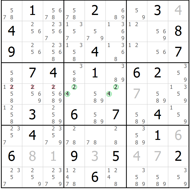 Position des candidats pour la solution de la Gr 59 page 62 du magazine de sudoku Maestro n° 104
