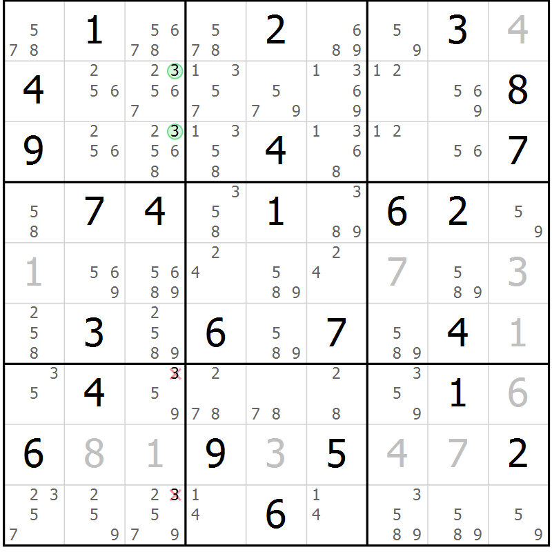 Position des candidats pour la solution de la Gr 59 page 62 du magazine de sudoku Maestro n° 104