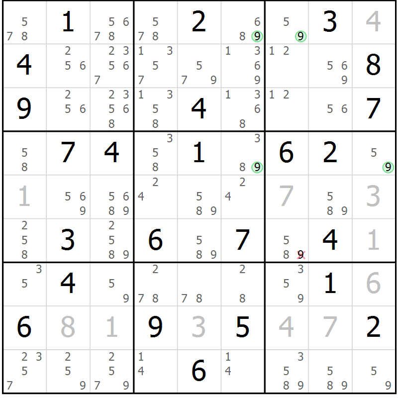 Position des candidats pour la solution de la Gr 59 page 62 du magazine de sudoku Maestro n° 104