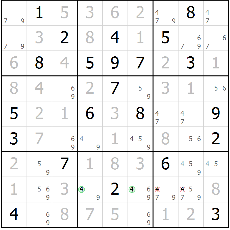 Position des candidats pour la solution de la Gr 6 page 9 du magazine de sudoku Maestro n° 104