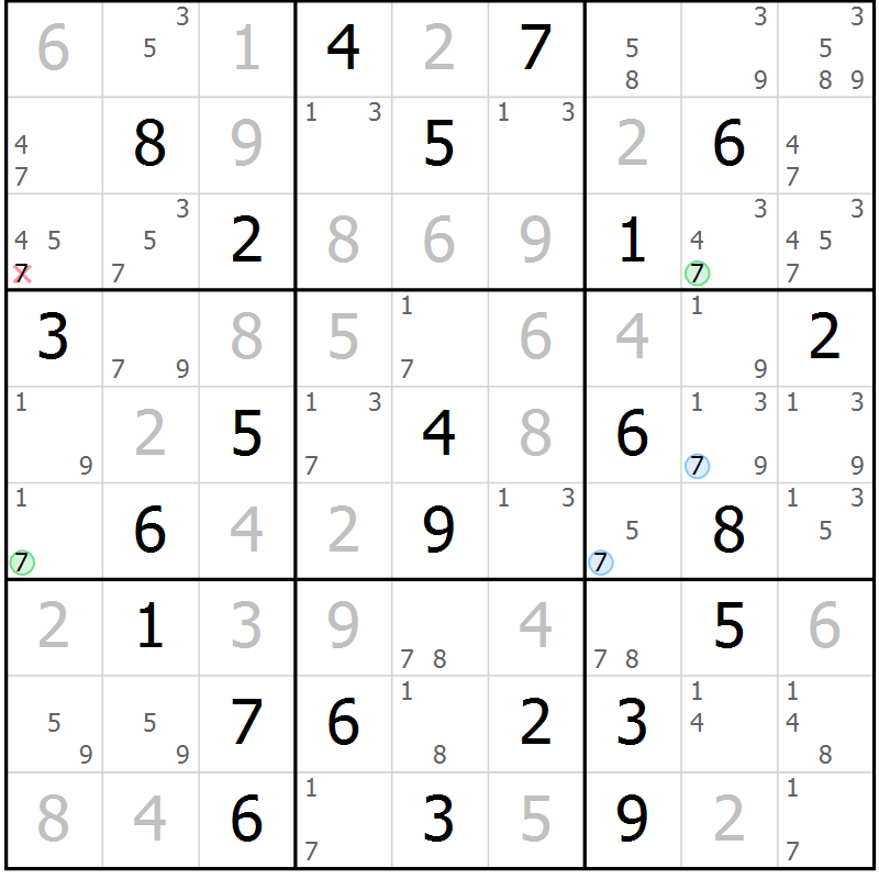 Position des candidats pour la solution de la Gr 60 page 63 du magazine de sudoku Maestro n° 104