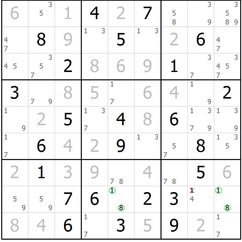 Position des candidats pour la solution de la Gr 60 page 63 du magazine de sudoku Maestro n° 104