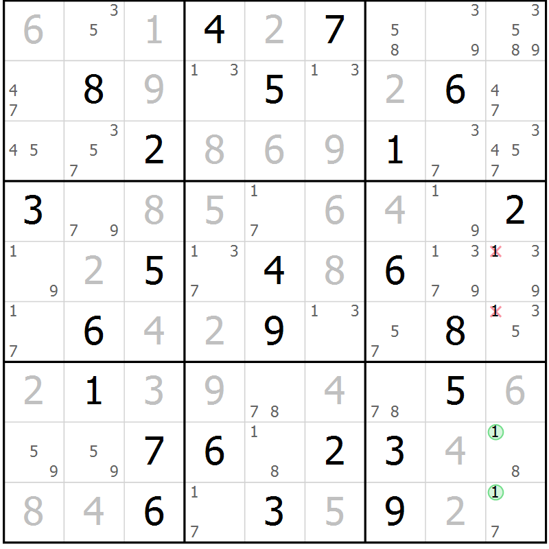 Position des candidats pour la solution de la Gr 60 page 63 du magazine de sudoku Maestro n° 104