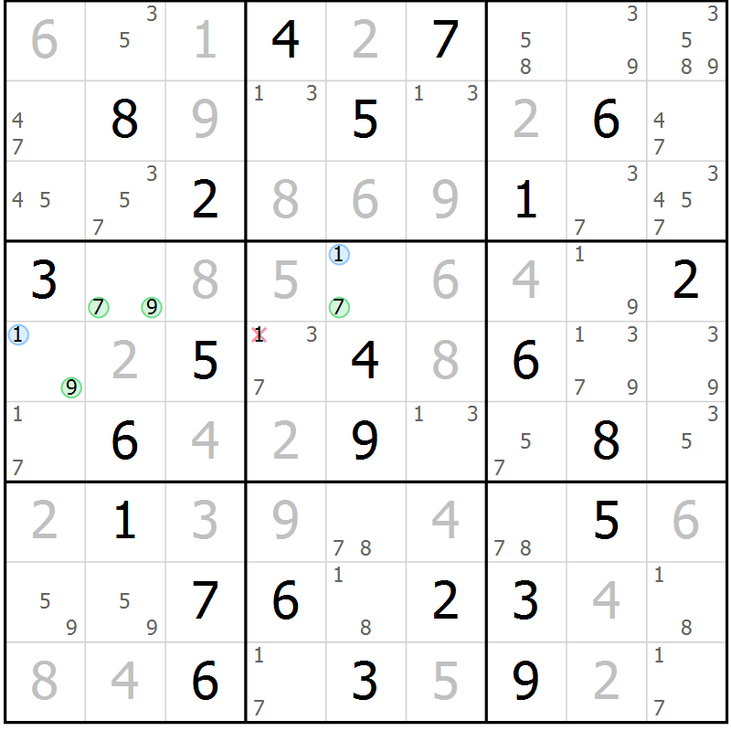 Position des candidats pour la solution de la Gr 60 page 63 du magazine de sudoku Maestro n° 104