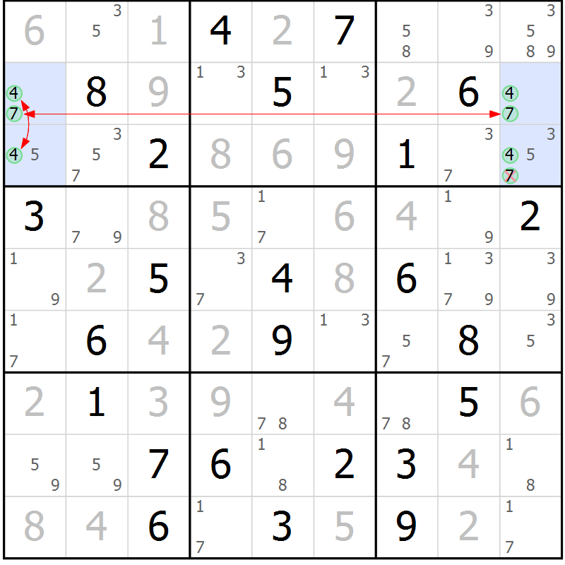 Position des candidats pour la solution de la Gr 60 page 63 du magazine de sudoku Maestro n° 104