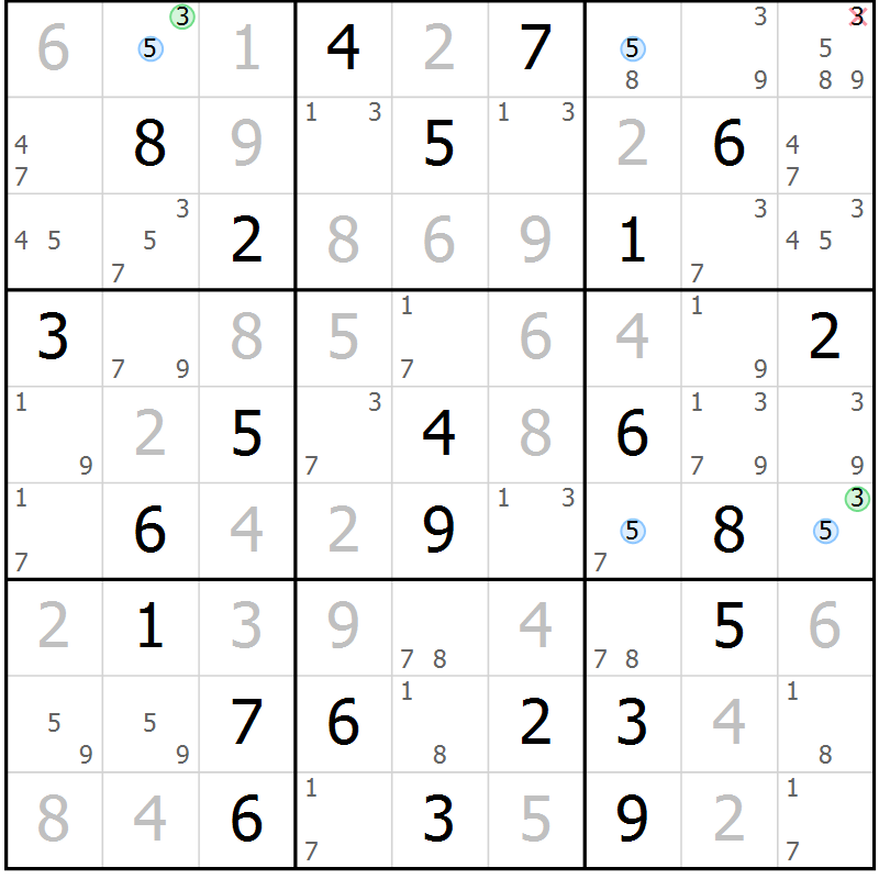 Position des candidats pour la solution de la Gr 60 page 63 du magazine de sudoku Maestro n° 104