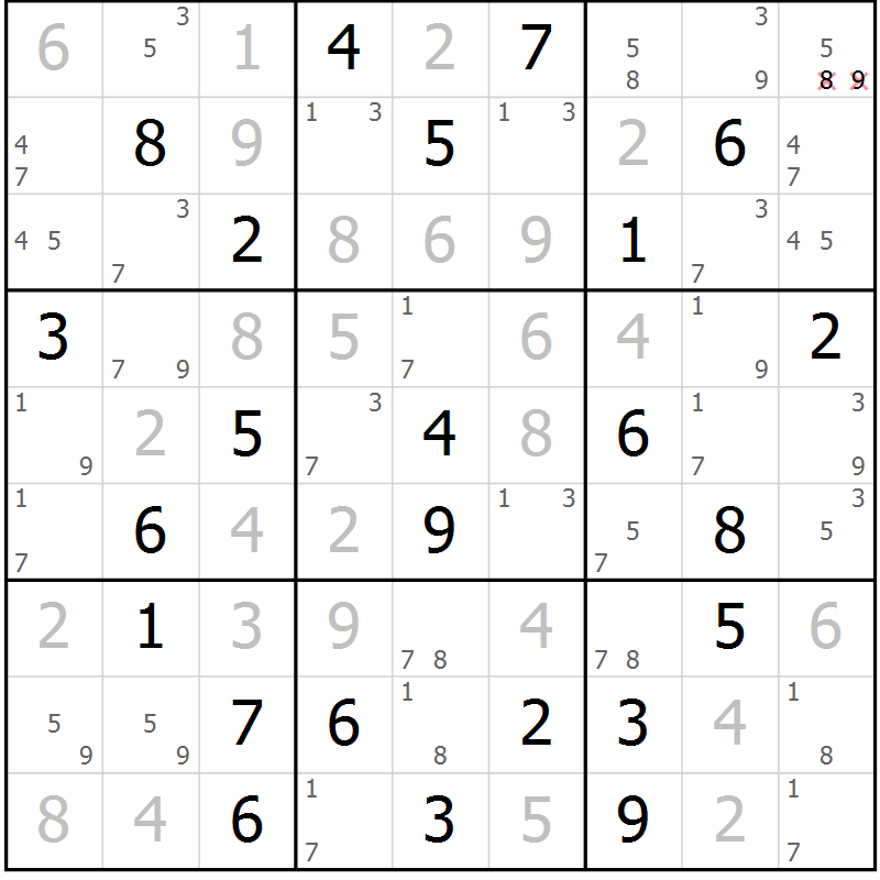 Position des candidats pour la solution de la Gr 60 page 63 du magazine de sudoku Maestro n° 104