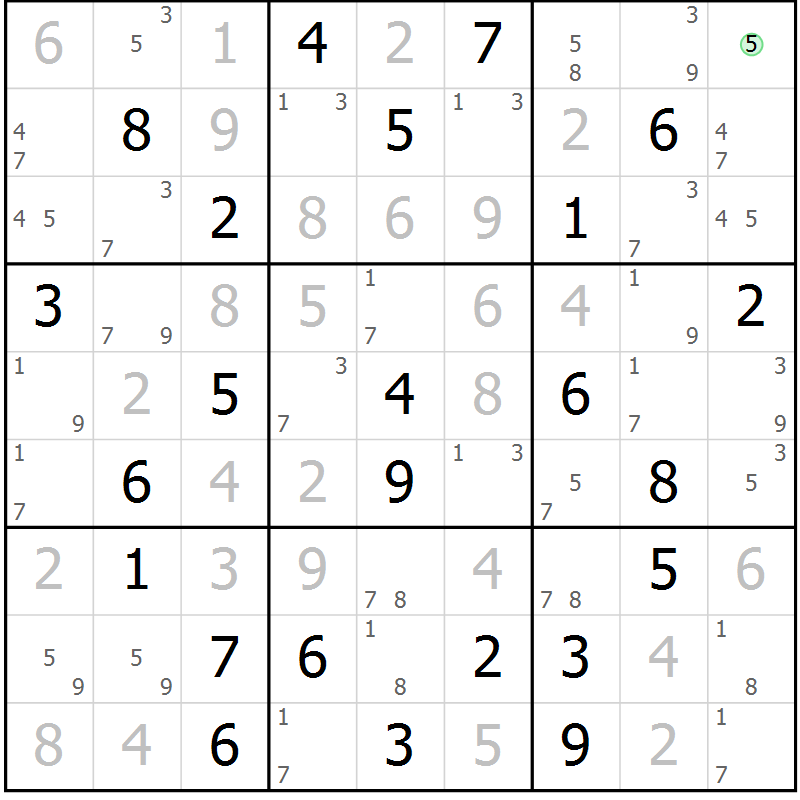 Position des candidats pour la solution de la Gr 60 page 63 du magazine de sudoku Maestro n° 104