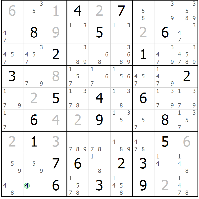 Position des candidats pour la solution de la Gr 60 page 63 du magazine de sudoku Maestro n° 104