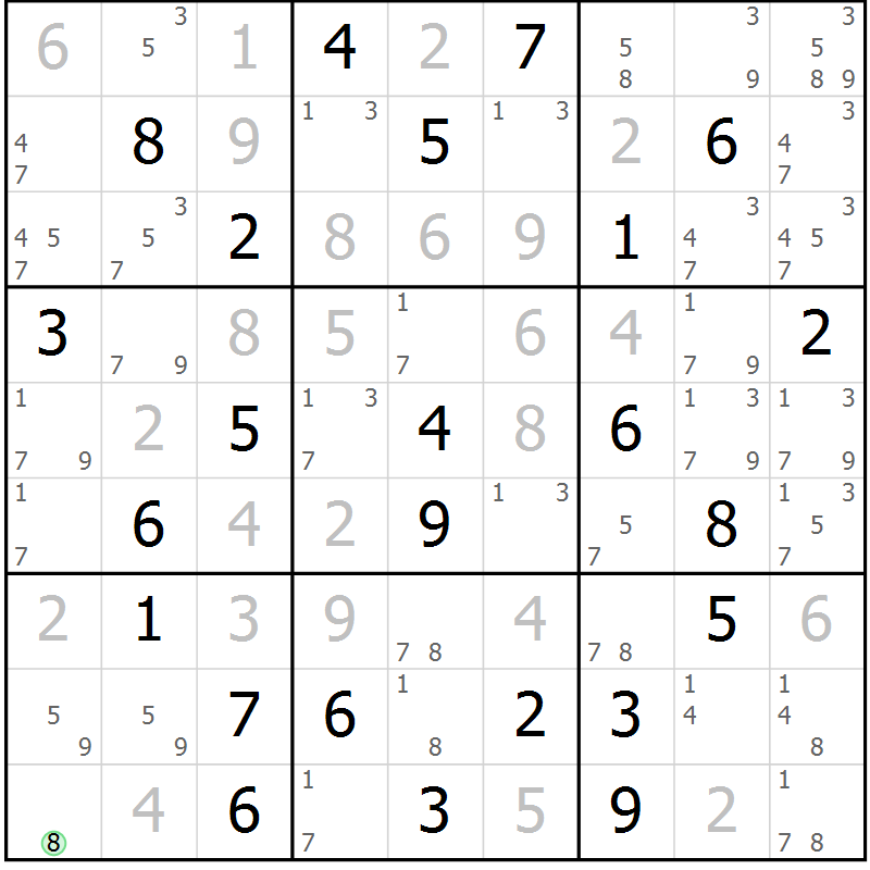 Position des candidats pour la solution de la Gr 60 page 63 du magazine de sudoku Maestro n° 104