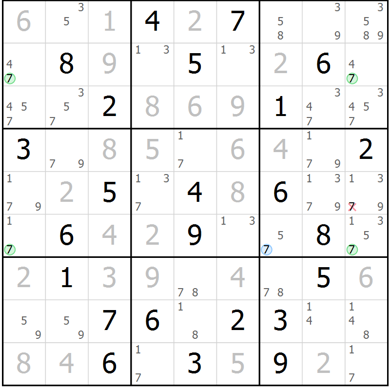 Position des candidats pour la solution de la Gr 60 page 63 du magazine de sudoku Maestro n° 104