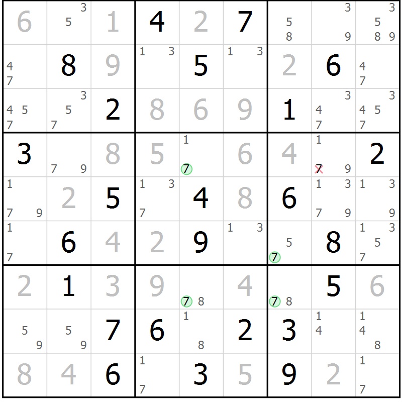 Position des candidats pour la solution de la Gr 60 page 63 du magazine de sudoku Maestro n° 104