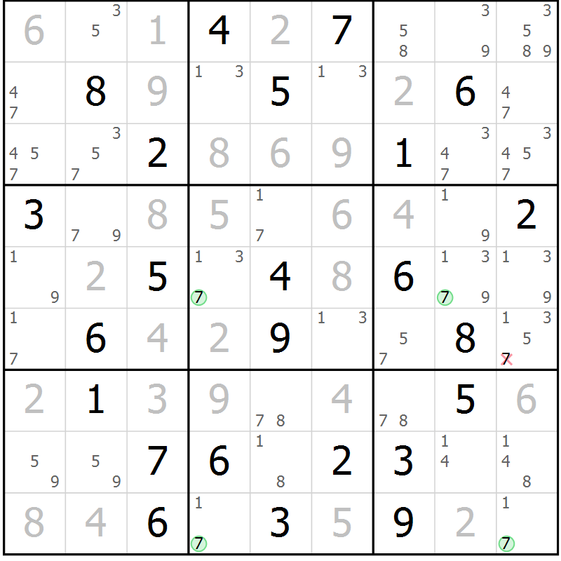 Position des candidats pour la solution de la Gr 60 page 63 du magazine de sudoku Maestro n° 104