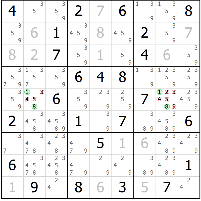 Position des candidats pour la solution de la Gr 61 page 64 du magazine de sudoku Maestro n° 104