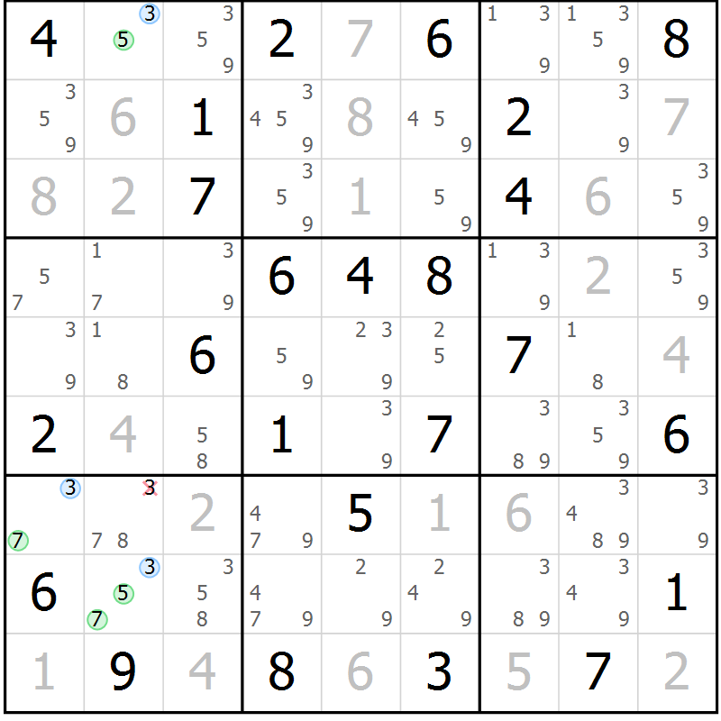 Position des candidats pour la solution de la Gr 61 page 64 du magazine de sudoku Maestro n° 104